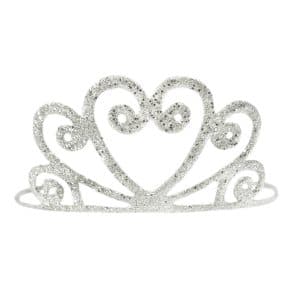 Zilveren Great Pretenders tiara glitter met sierlijke krullen en glinsterende afwerking